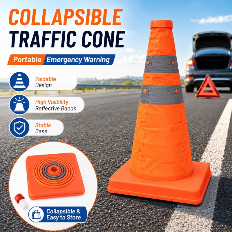Road Traffic Cone - Tragbarer Zusammenklappbarer Verkehrsleitkegel 30-70cm Reflektierender Sicherheitswarnkegel